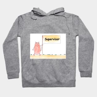 Supervisor. Profession, work, job. Cat shows a banner with the inscription. Watercolor illustration. A gift for a professional. Hoodie